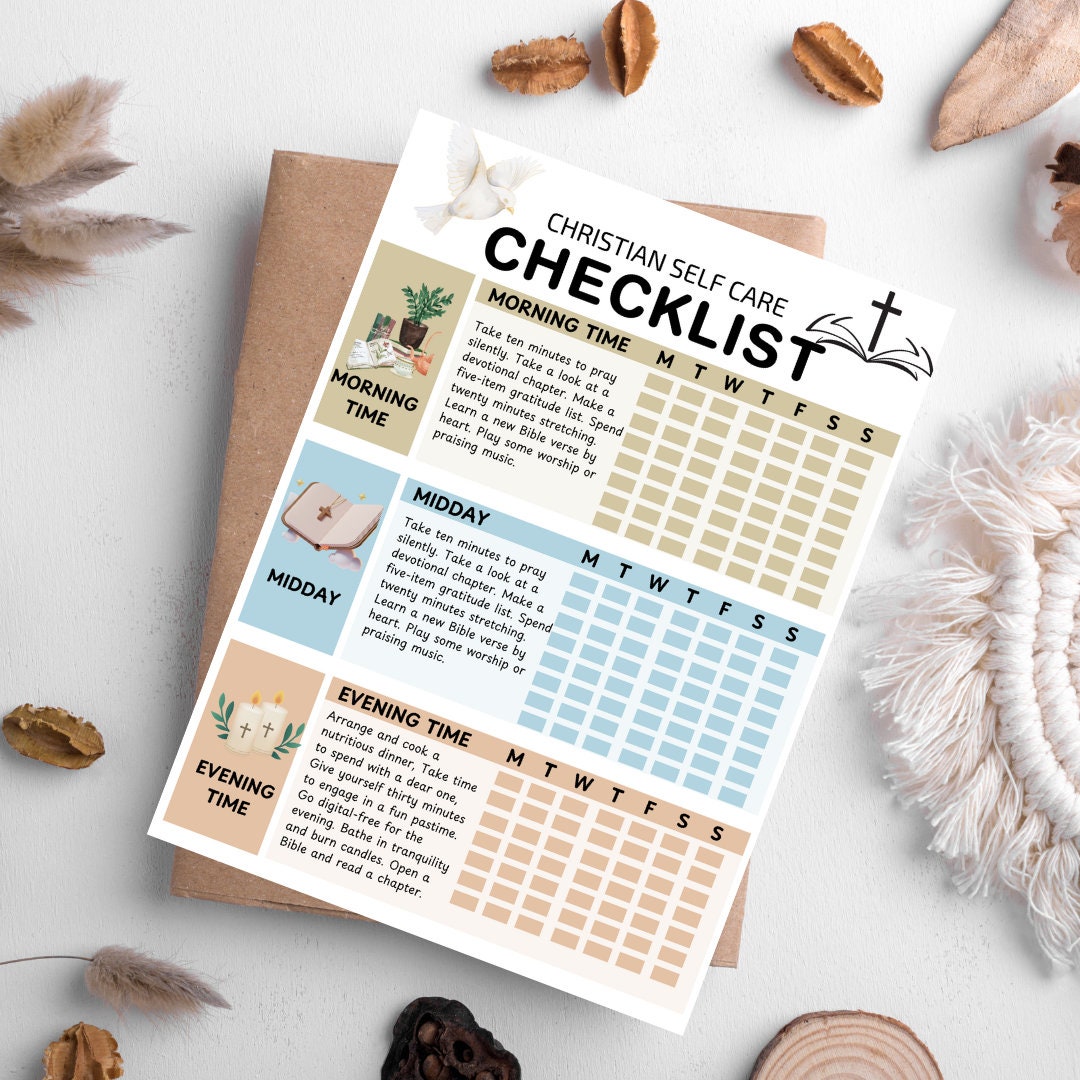 Christian Self Care Checklist: Prayer, Bible Study, Daily Routine (Printable Digital)