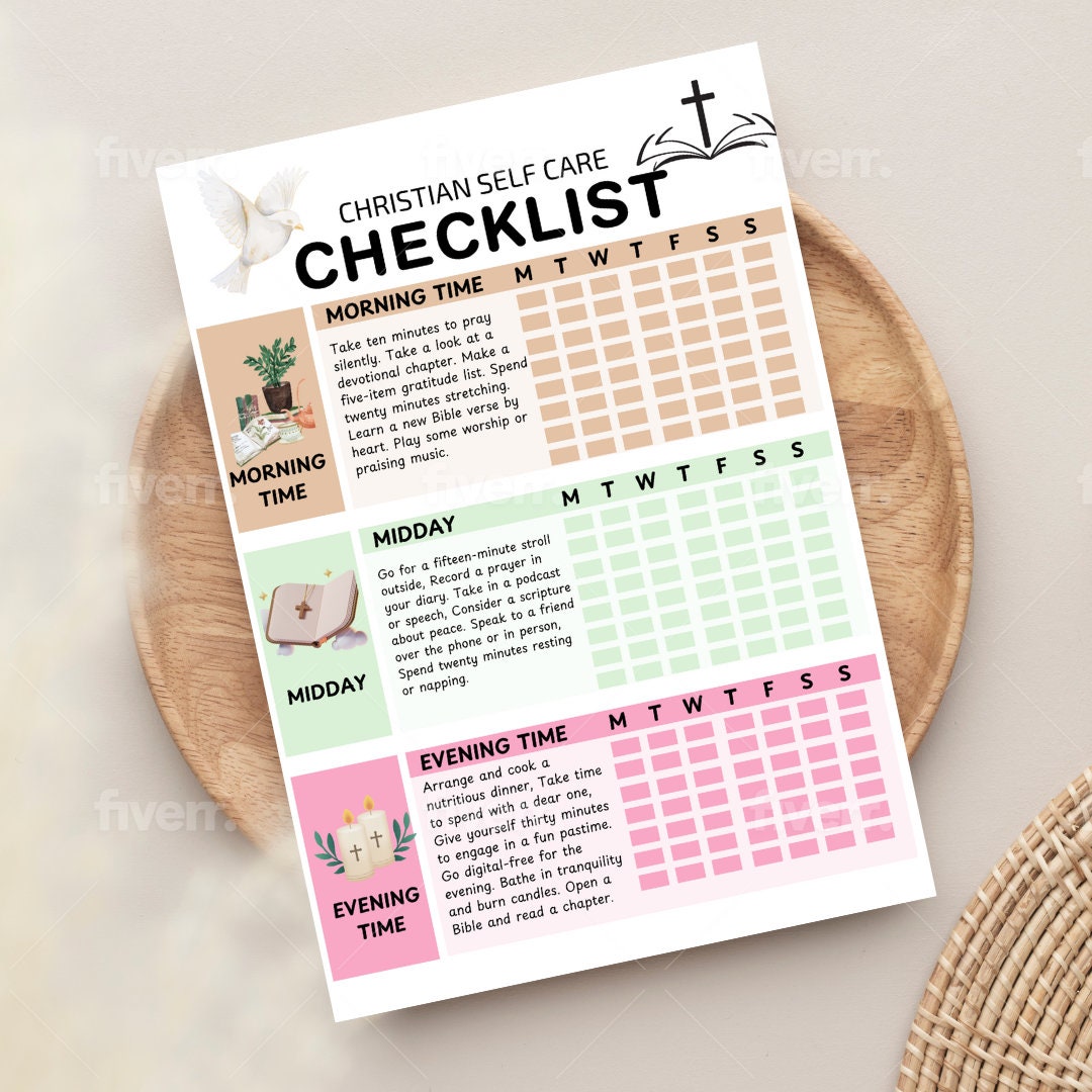 Christian Self Care Checklist: Prayer, Gratitude, Bible Study (Printable)