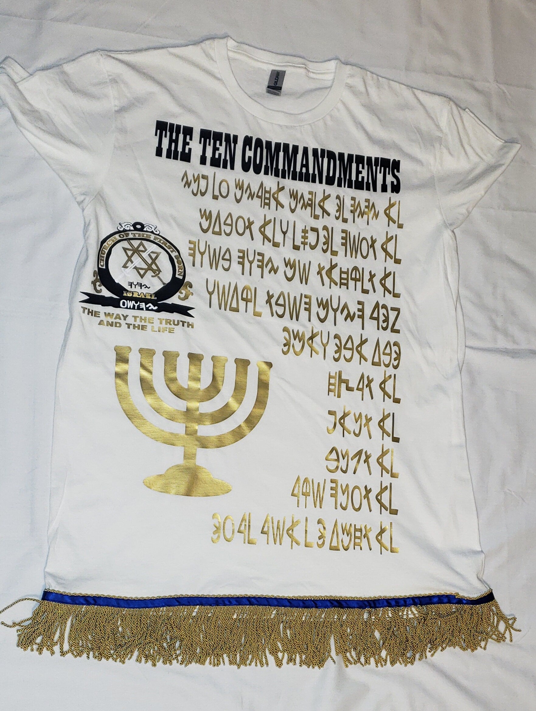 10 Commandment shirt in Hebrew or English for Adults