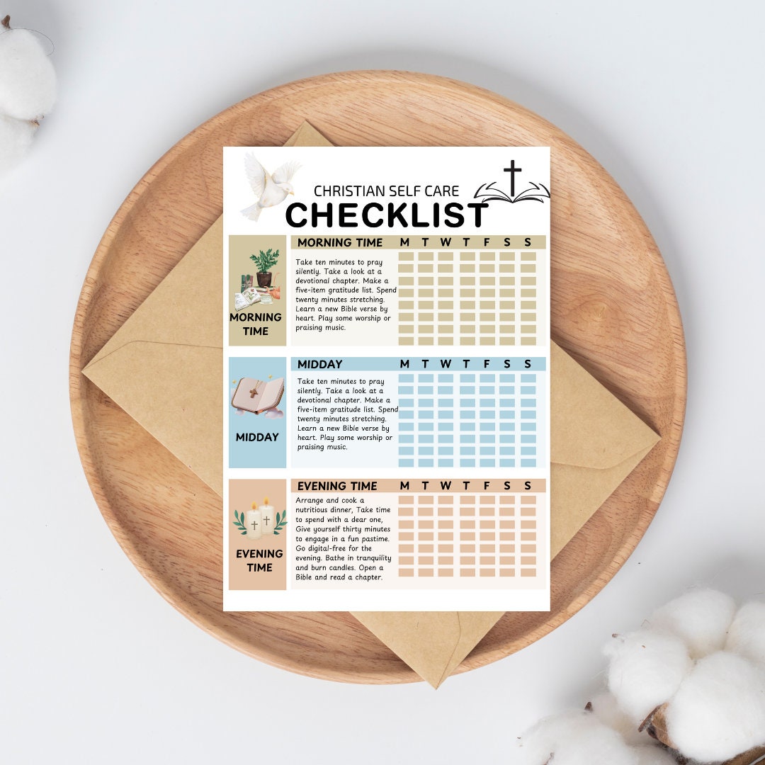 Christian Self Care Checklist: Prayer, Bible Study, Daily Routine (Printable Digital)