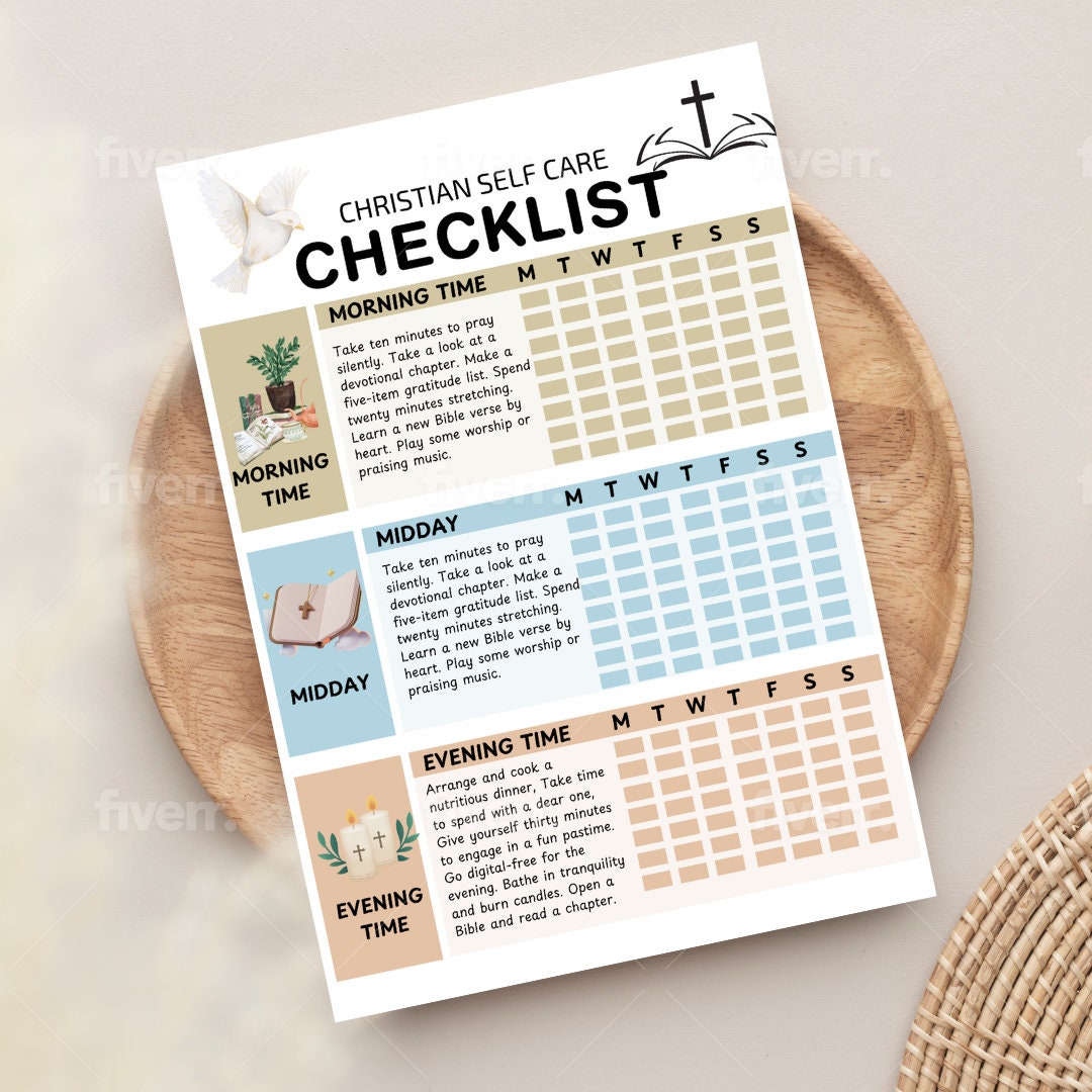 Christian Self Care Checklist: Prayer, Bible Study, Daily Routine (Printable Digital)
