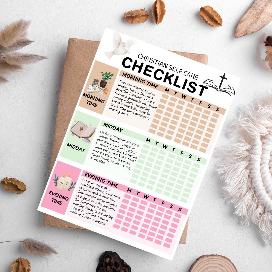 Christian Self Care Checklist: Prayer, Gratitude, Bible Study (Printable)